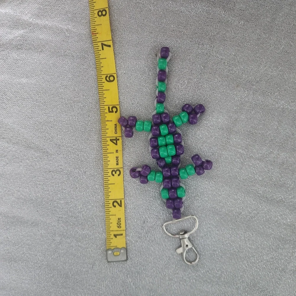 Handmade Beaded Lizard Keychain Purple Green Pony‎ Bead Gecko 90s Camp Nostalgia